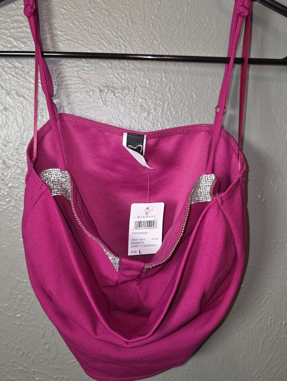 Windsor Magenta Pink Rhinestone Cowl Neck Crop Top NWT L